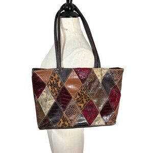 Bueno Purse Women Red Patchwork Animal Print Snakeskin Boho Western Retro Twee